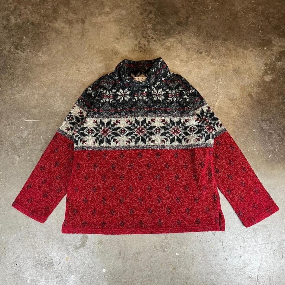vintage 90s snowflake patterned fleece Size men's large